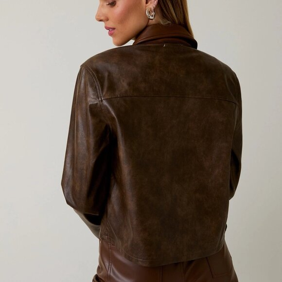 Brooks Faux Leather Long Sleeve Cropped Jacket | Chocolate Brown Fall and Winter - Picture 8 of 11